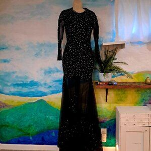 Elegant black semi-sheer evening gown, wedding dress, READ AD FOR SIZE INFO!